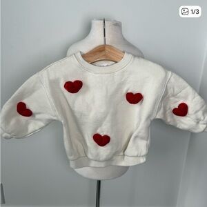 Zara Kids Cream Sweatshirt with Red Hearts